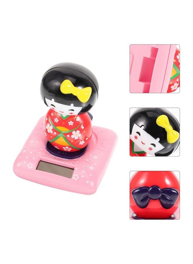 Amosfun - Solar Powered Bobble Shaking Head Dancing Toy Japanese Kokeshi Doll Figurines Statues Car Dash Board Decorations Red - Image 1