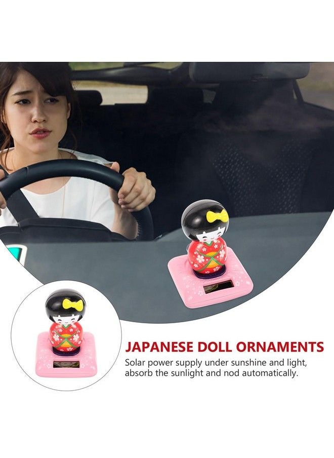Amosfun - Solar Powered Bobble Shaking Head Dancing Toy Japanese Kokeshi Doll Figurines Statues Car Dash Board Decorations Red - Image 1