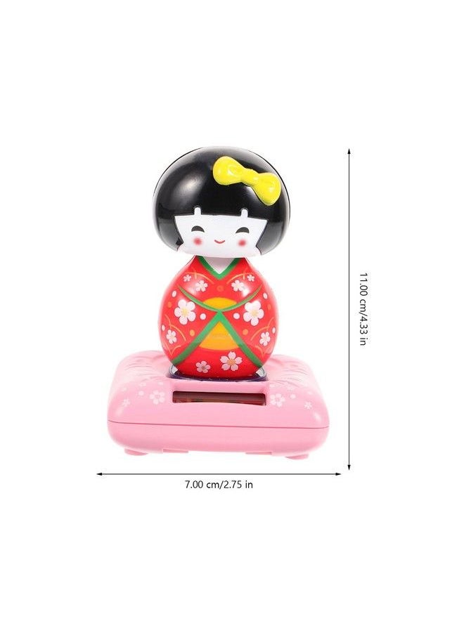 Amosfun - Solar Powered Bobble Shaking Head Dancing Toy Japanese Kokeshi Doll Figurines Statues Car Dash Board Decorations Red - Image 1