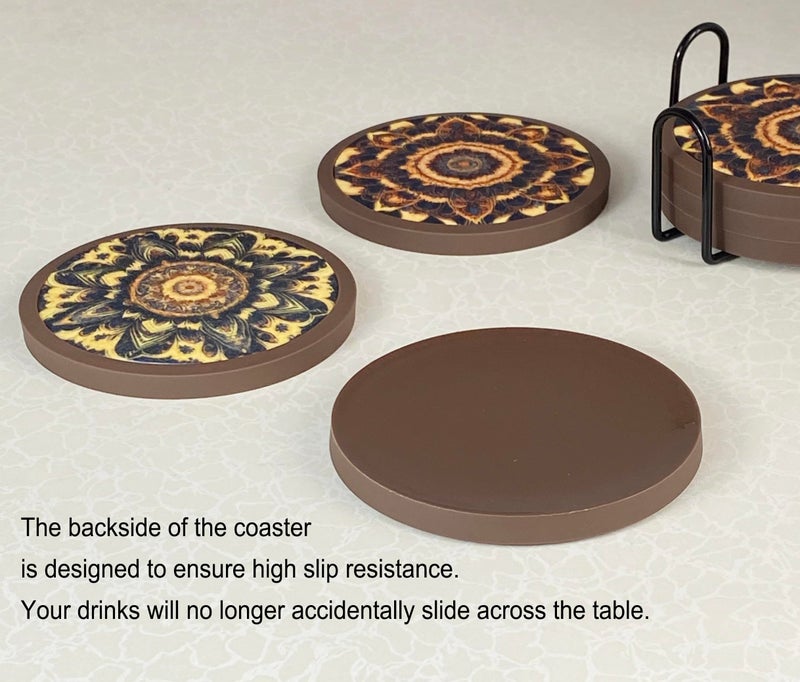 MECOWON Absorbent Coasters for Drinks with Holder - 6packs  Silicone Coasters with Soft Felt Insert (4.3 inch Coasters with 4.5 inch Holder  Dual-Sided Mandala -Themed Patterns) - Image 3