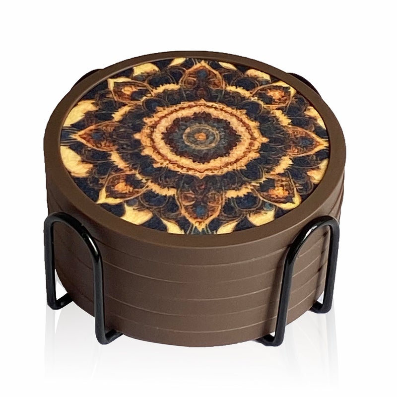 MECOWON Absorbent Coasters for Drinks with Holder - 6packs  Silicone Coasters with Soft Felt Insert (4.3 inch Coasters with 4.5 inch Holder  Dual-Sided Mandala -Themed Patterns) - Image 1