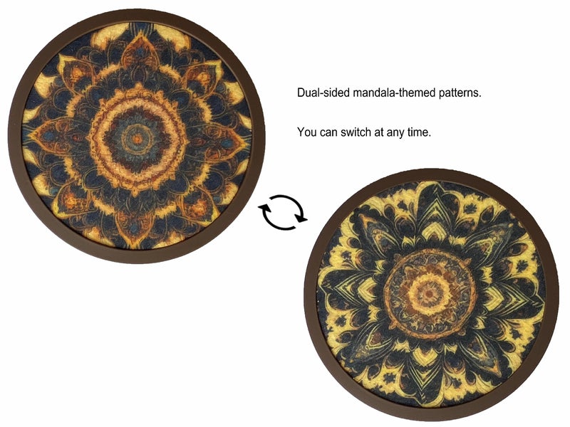 MECOWON Absorbent Coasters for Drinks with Holder - 6packs  Silicone Coasters with Soft Felt Insert (4.3 inch Coasters with 4.5 inch Holder  Dual-Sided Mandala -Themed Patterns) - Image 2