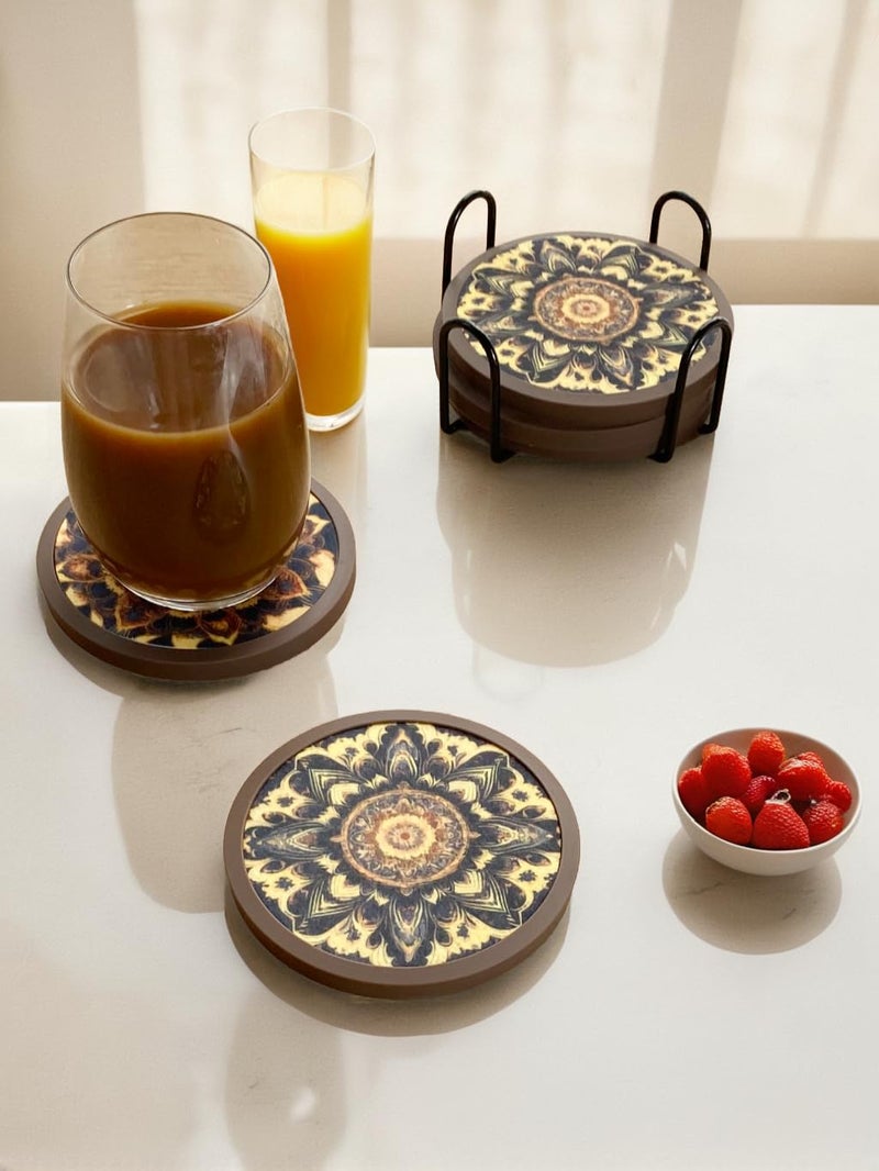 MECOWON Absorbent Coasters for Drinks with Holder - 6packs  Silicone Coasters with Soft Felt Insert (4.3 inch Coasters with 4.5 inch Holder  Dual-Sided Mandala -Themed Patterns) - Image 5