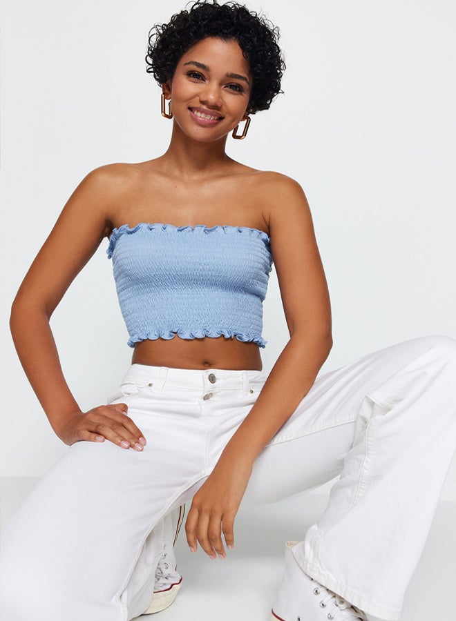 trendyol Light Blue Strapless Flexible Knitted Blouse  - Image 1