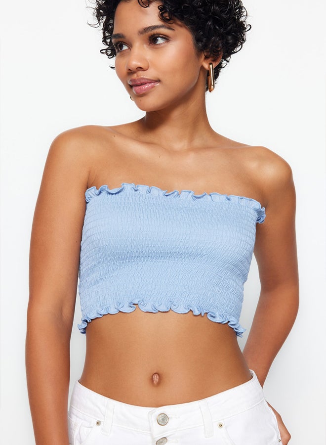 trendyol Light Blue Strapless Flexible Knitted Blouse  - Image 2