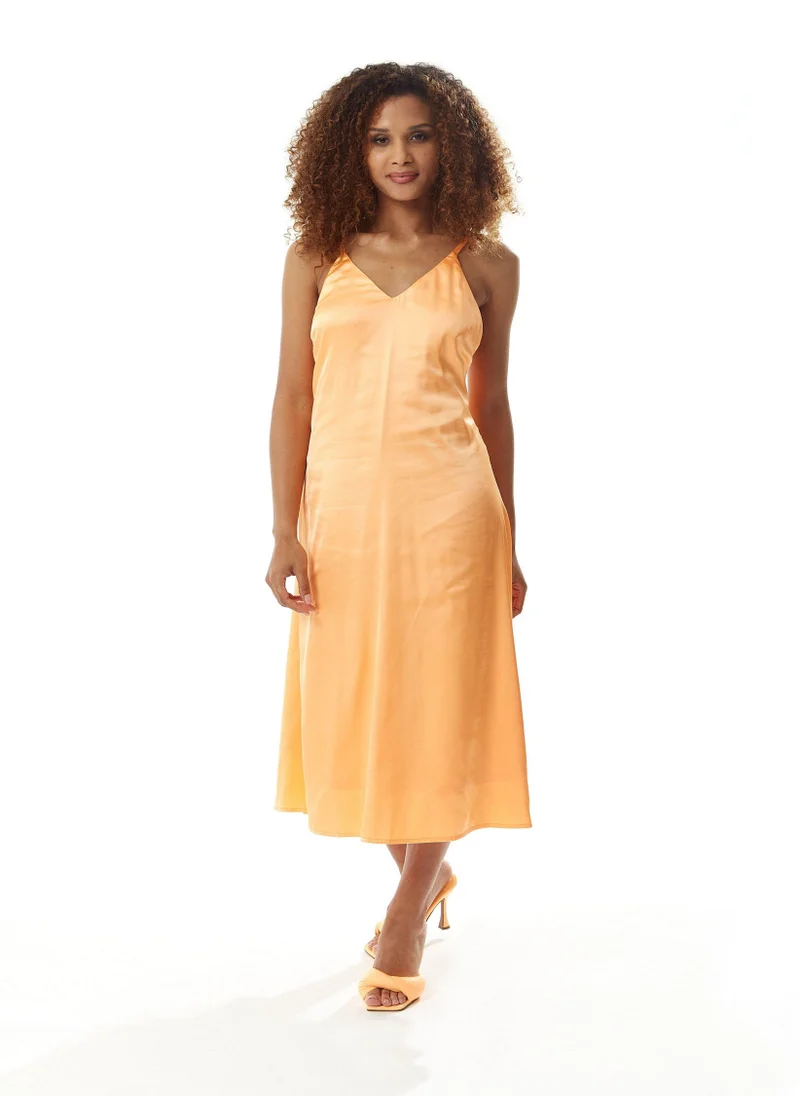 Liquorish Orange Satin Midi Dress