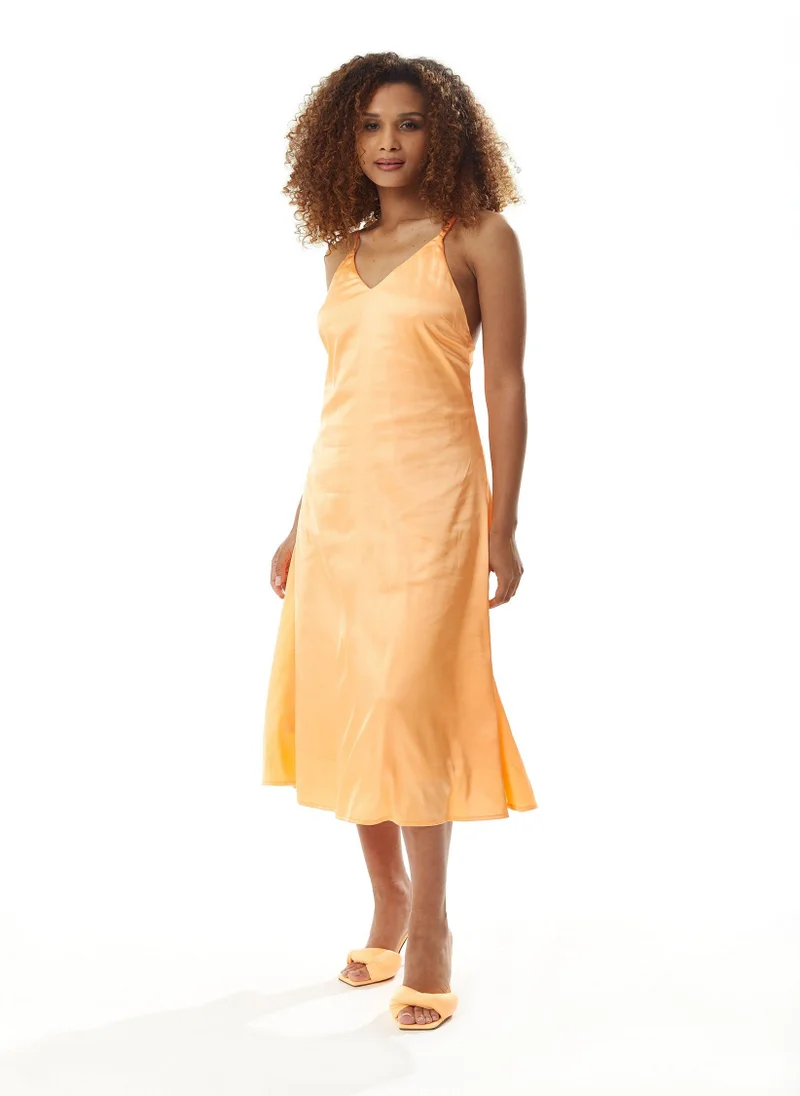 Liquorish Orange Satin Midi Dress