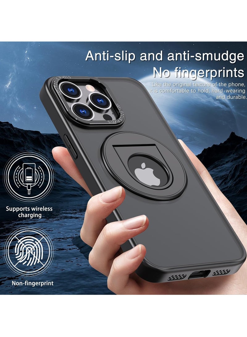 Compatible with Magnetic iphone 13 Pro Case, Swivel Cutout Ring Holder Compatible with MagSafe, Shockproof Translucent Matte Back Protective,for iphone 13 Pro (2021) 6.1" Cover Black - Image 3