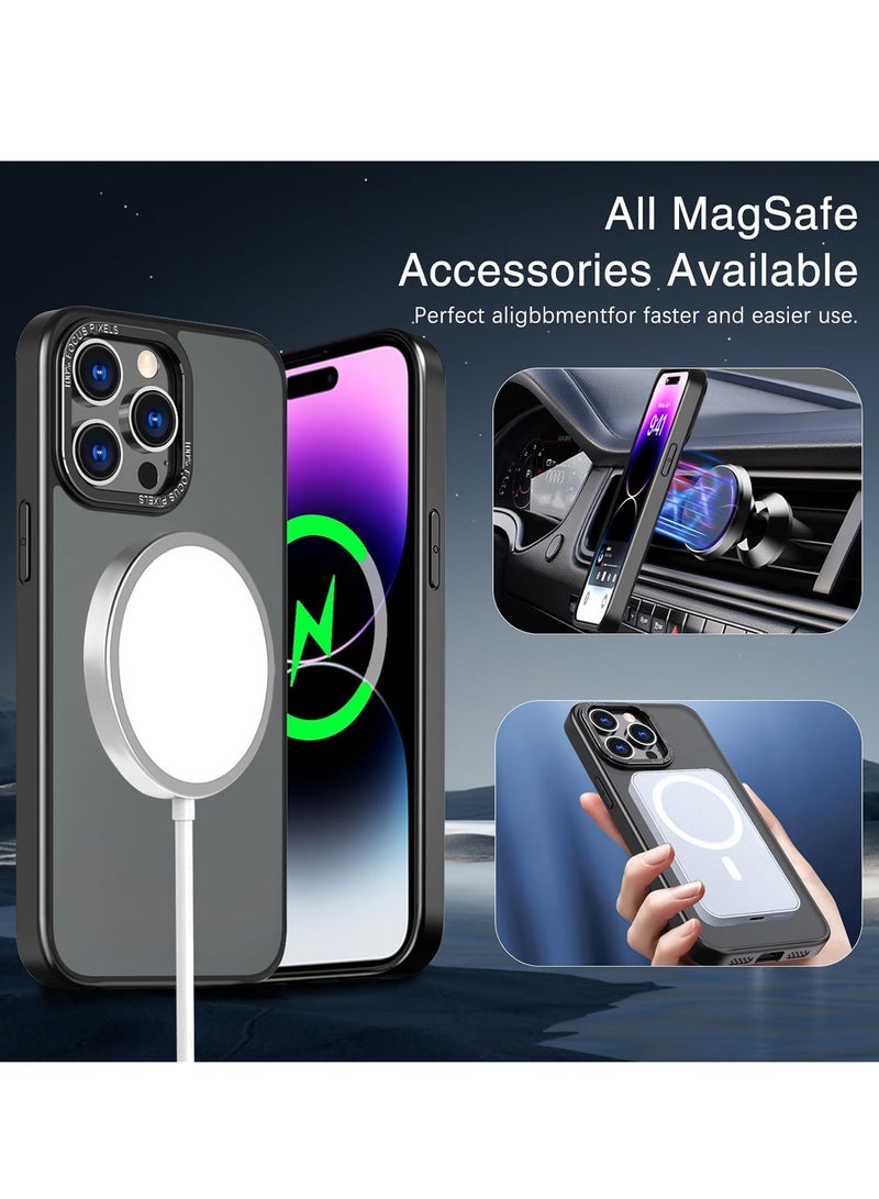Compatible with Magnetic iphone 13 Pro Case, Swivel Cutout Ring Holder Compatible with MagSafe, Shockproof Translucent Matte Back Protective,for iphone 13 Pro (2021) 6.1" Cover Black - Image 4