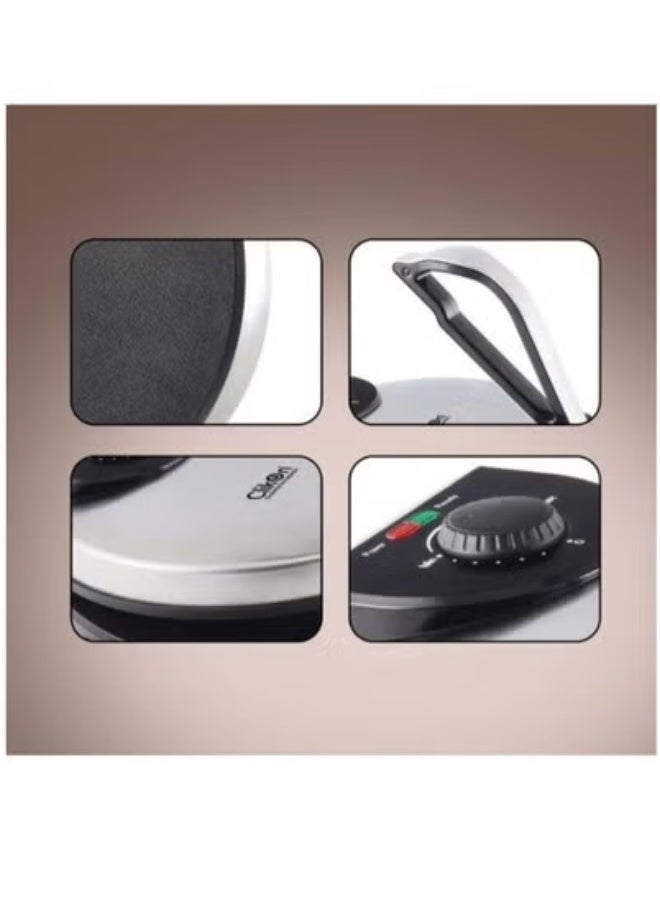 TIGER صانع الشباتي الكهربائي 8 بوصة 900 واط CK2430 – صانع روتي غير لاصق مع مقبض بارد وضوءين مؤشر مزدوجين – مكبس خبز مسطح سريع التسخين للاستخدام المنزلي – سهل التنظيف، تخزين عمودي مدمج – تشطيب أسود/فضي للطهي اليومي - Image 3