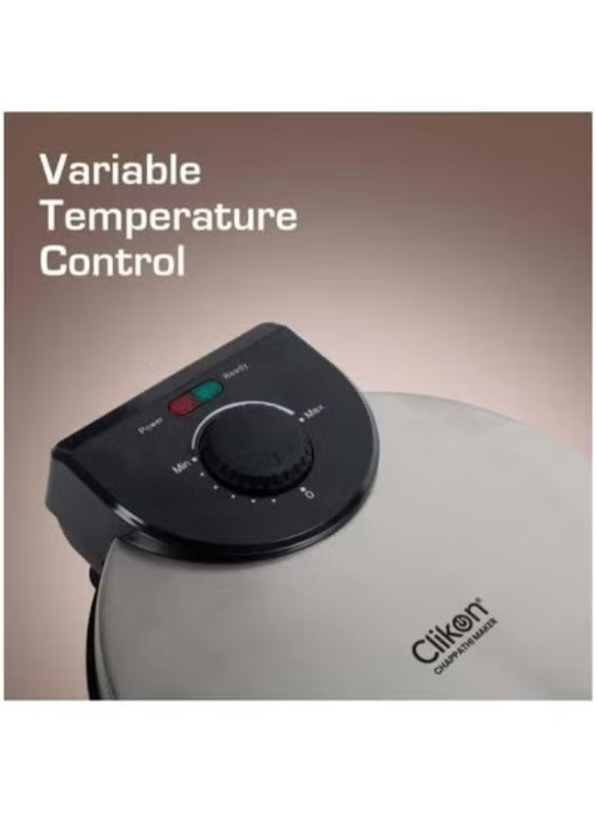 TIGER صانع الشباتي الكهربائي 8 بوصة 900 واط CK2430 – صانع روتي غير لاصق مع مقبض بارد وضوءين مؤشر مزدوجين – مكبس خبز مسطح سريع التسخين للاستخدام المنزلي – سهل التنظيف، تخزين عمودي مدمج – تشطيب أسود/فضي للطهي اليومي - Image 5