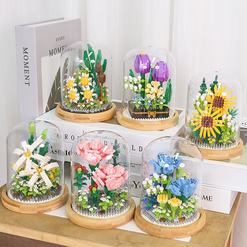 Selling Sunflower, Rose, Carnation Artificial Flowers, Micro-Particle Building Block Flowers, Christmas Gifts For High-Level Building - Image 3