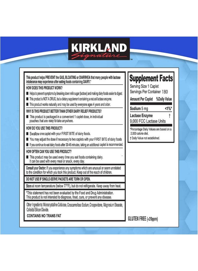 Kirkland Signature - Actose Milk Sugar It Helps Make Dairy Foods Easier To Digest And Helps To Prevent Uncomfortable Symptoms Kirkland Signature Fast Acting Lactase Compare To Lactaid 180 Caplets - Image 1