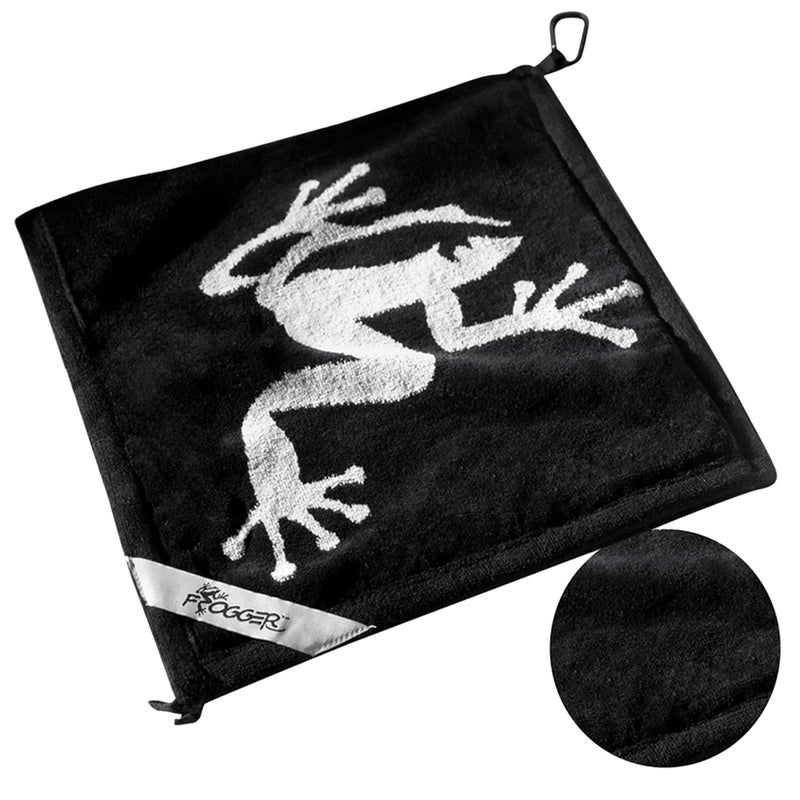 Frogger Amphibian 2-in-1 Golf Towel with Wet and Dry Technology, Black/Grey, Premium Golf Bag Accessory with Carabiner Clip, Ultra Absorbent, for Golf Dads - Image 1