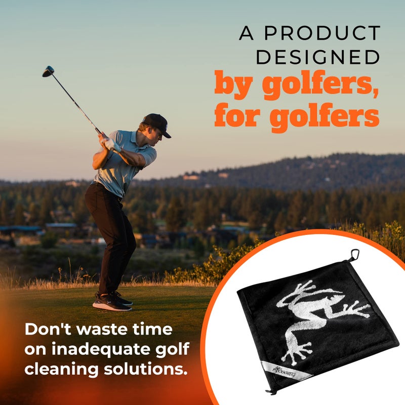 Frogger Amphibian 2-in-1 Golf Towel with Wet and Dry Technology, Black/Grey, Premium Golf Bag Accessory with Carabiner Clip, Ultra Absorbent, for Golf Dads - Image 5