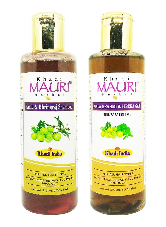 Khadi MAURI Amla Bhringraj & Amla Brahmi Heena Shampoo - Pack Of 2 (420 Ml)  - Image 1