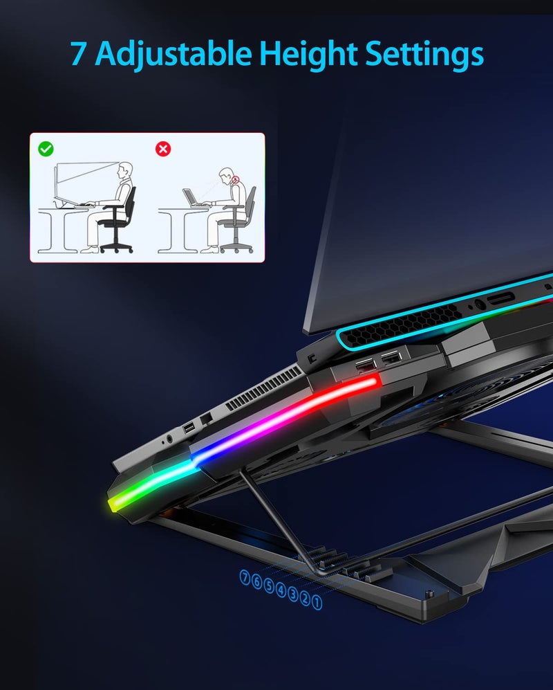 Cosmic Byte وسادة تبريد لابتوب سايكلون RGB مع 5 مروحة، سرعة قابلة للتعديل، محور USB (أسود/أزرق) - Image 5