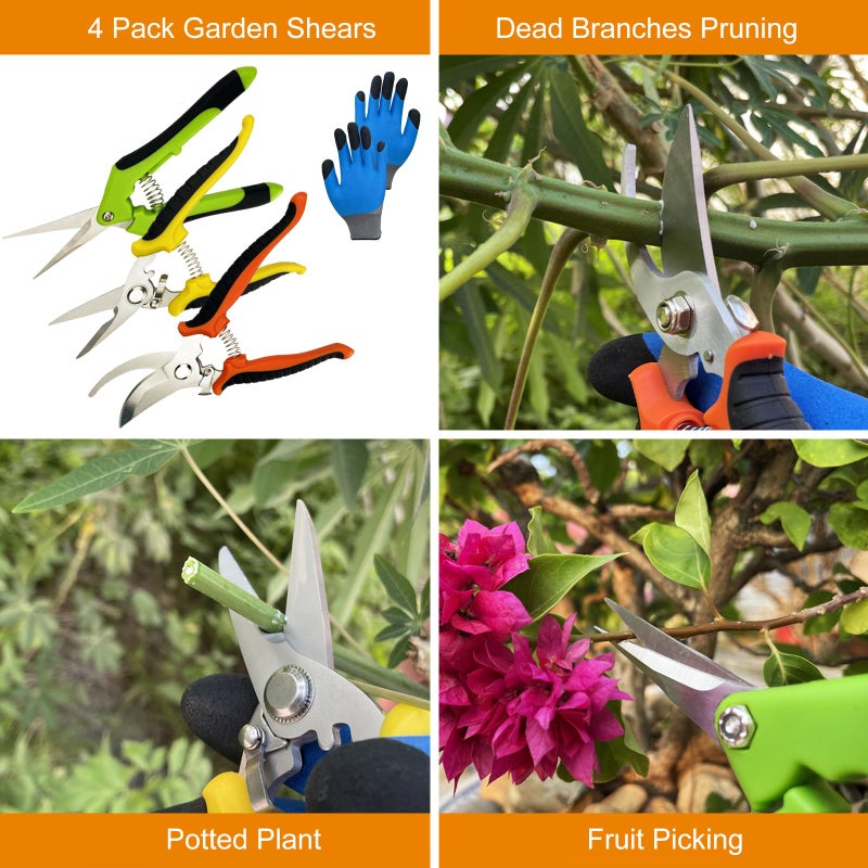 lengnoyp Pruning Shears, 4 Pack Garden Shears with Gardening gloves, Clippers Handheld, Stainless Steel Garden Snips, Lengnoyp Pruners for Gardening - Image 2