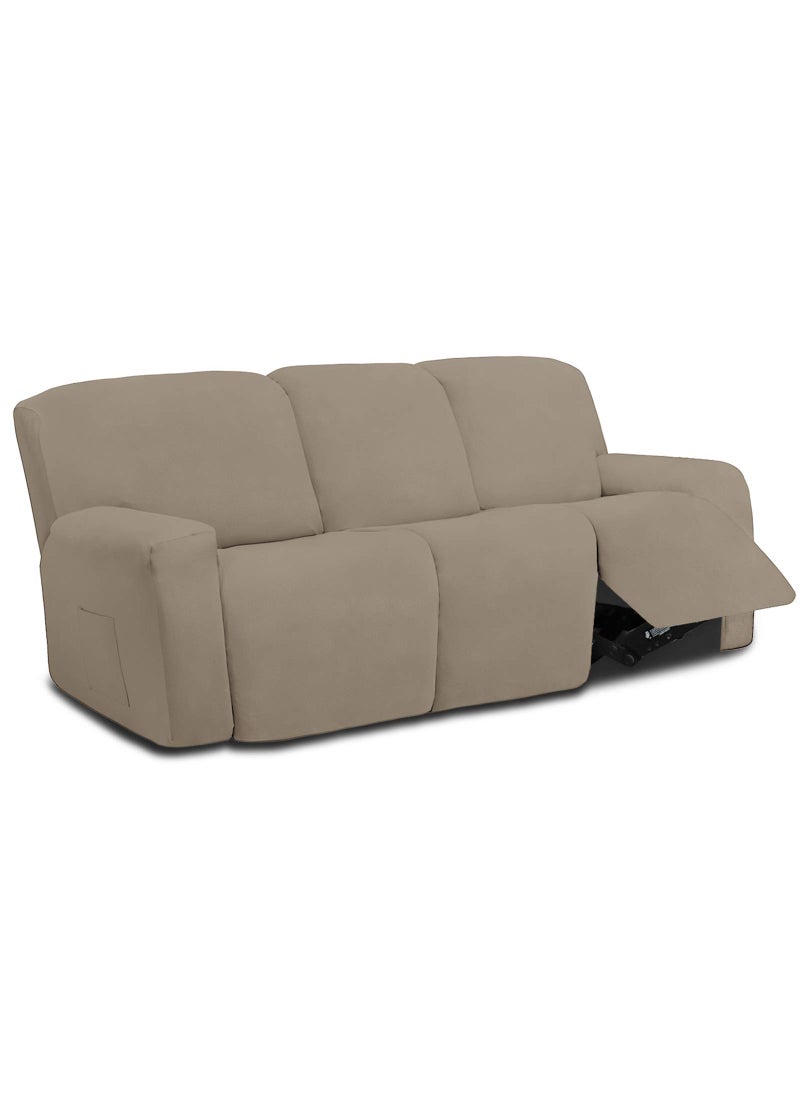 Easy-Going EasyGoing 8 Pieces Microfiber Stretch Sectional Recliner Sofa Slipcover Soft Fitted Fleece 3 Seats Couch Cover Washable Furniture Protector with Elasticity for Kids PetRecliner Sofa Natural 