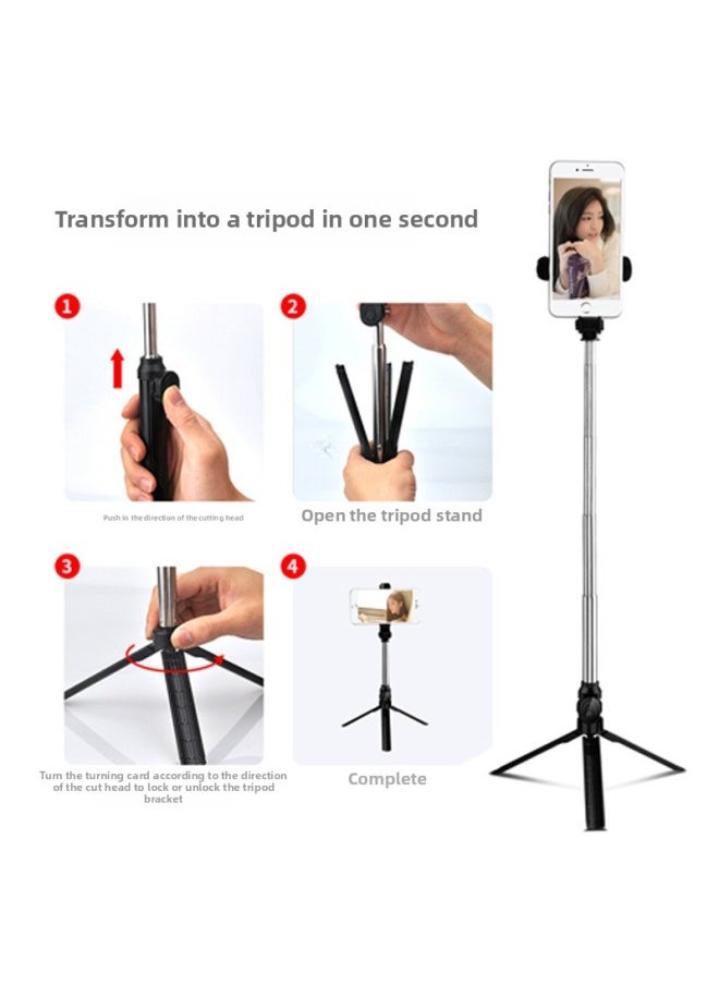 Generic - Tripod Integrated Selfie Stick Horizontal And Vertical Shooting Bluetooth Selfie Stick Tremolo Live Mobile Phone Bracket Spot-Color:XT10S Pink Tripod With Fill Light - Image 1