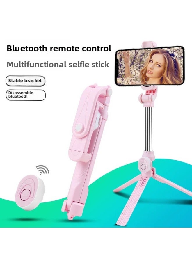 Generic - Tripod Integrated Selfie Stick Horizontal And Vertical Shooting Bluetooth Selfie Stick Tremolo Live Mobile Phone Bracket Spot-Color:XT10S Pink Tripod With Fill Light - Image 1