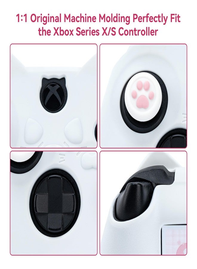 GeekShare Cat Paw Controller Skin Grips Set Anti-Slip Silicone Protective Cover Skin Case Compatible with Xbox Series X Controller with 2 Thumb Grip Caps and 1 Sticker (White) - Image 5