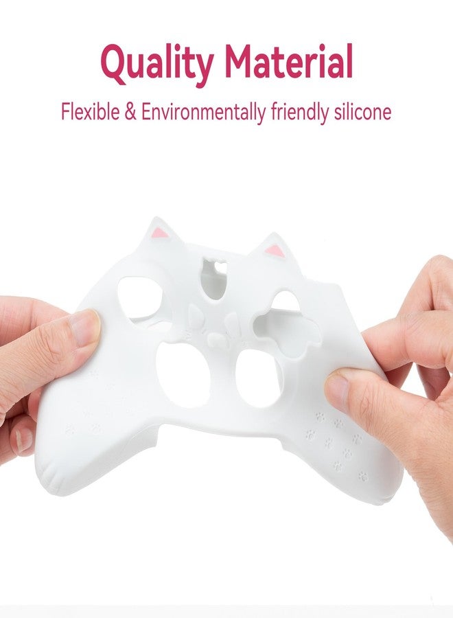 GeekShare Cat Paw Controller Skin Grips Set Anti-Slip Silicone Protective Cover Skin Case Compatible with Xbox Series X Controller with 2 Thumb Grip Caps and 1 Sticker (White) - Image 4