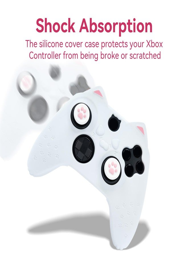 GeekShare Cat Paw Controller Skin Grips Set Anti-Slip Silicone Protective Cover Skin Case Compatible with Xbox Series X Controller with 2 Thumb Grip Caps and 1 Sticker (White) - Image 3