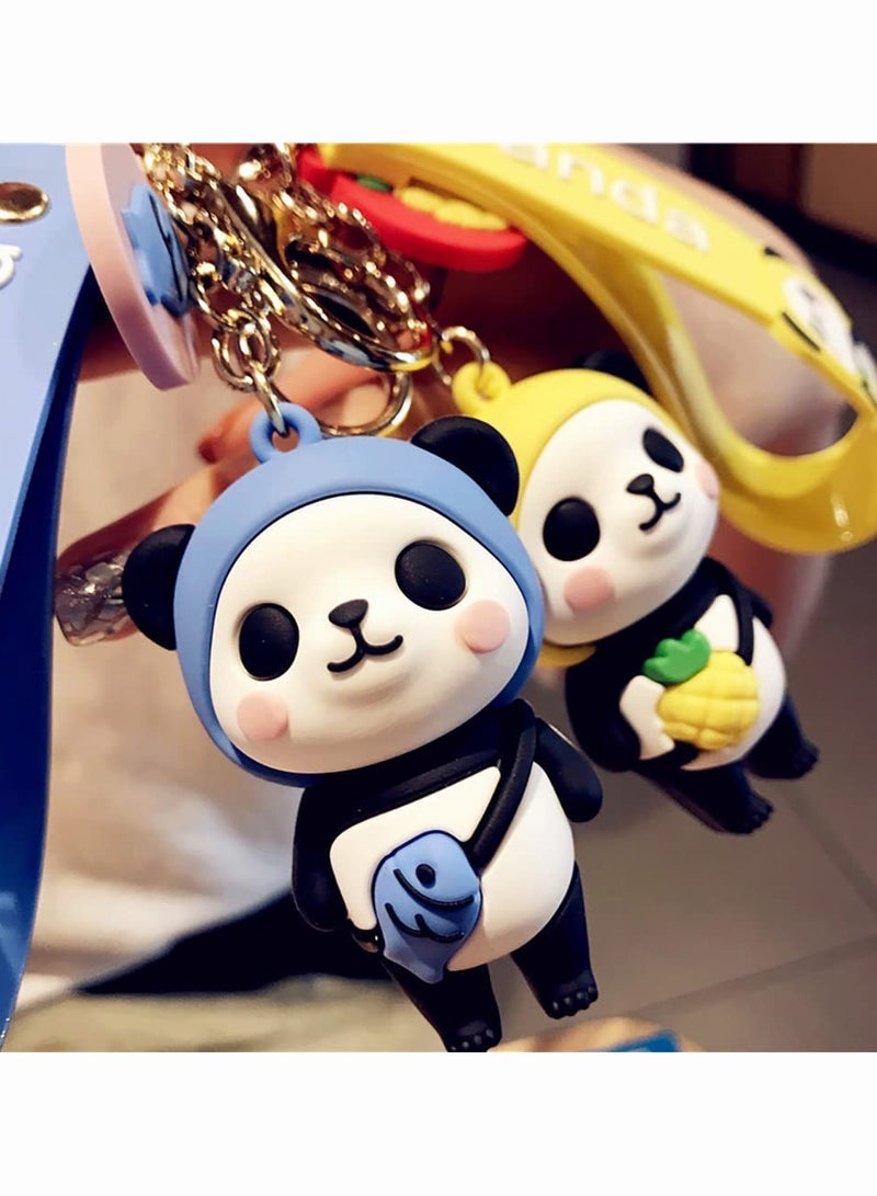 Zikra Cartoon Panda Key Pendant Panda Keychain Creative New Year Gift Bag Animal Pendant Key Case Car Key Pendant Metal Key Ring  Panda and White Bell for Men Women - Image 3