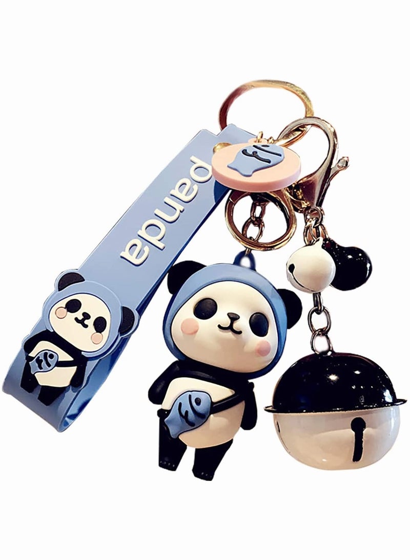 Zikra Cartoon Panda Key Pendant Panda Keychain Creative New Year Gift Bag Animal Pendant Key Case Car Key Pendant Metal Key Ring  Panda and White Bell for Men Women - Image 1