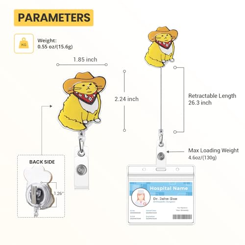 ITOKEY Cowboy Cat Badge Reel, Funny Badge Holder, Cute Nurse Name Tag with Retractable Clip, Medical Worker ID Card Holders, Pediatric Nursing Accessories for Nurse Doctor Student Teacher Office - Image 5