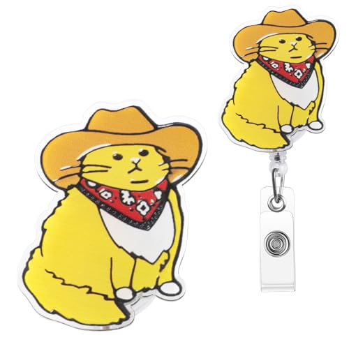 ITOKEY Cowboy Cat Badge Reel, Funny Badge Holder, Cute Nurse Name Tag with Retractable Clip, Medical Worker ID Card Holders, Pediatric Nursing Accessories for Nurse Doctor Student Teacher Office - Image 1