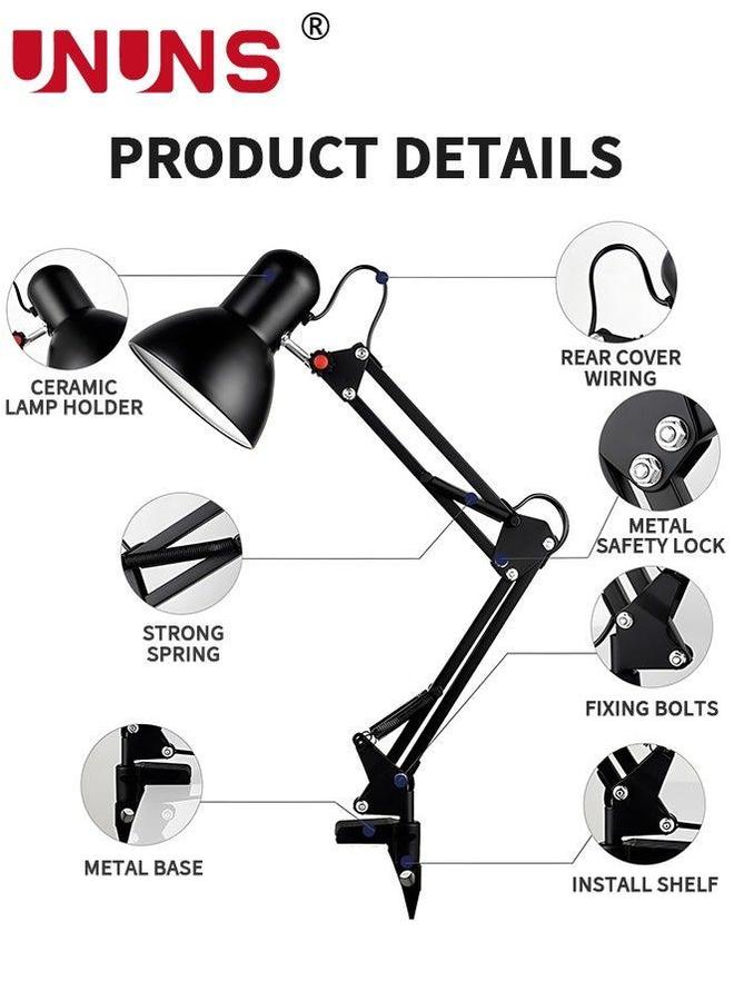 UNUNS Metal Desk Lamp,Adjustable Gooseneck Table Lamp With Interchangeable Base And Clamp Base,Multi-Joint Swing Arm Lamps For Home Office,Work,Study,Reading,Multi-Joint,Black - Image 4