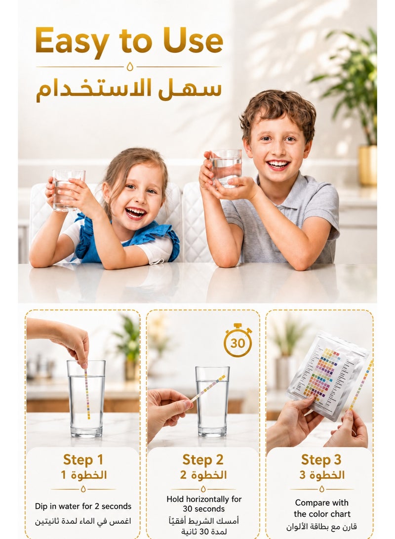 LJudy 16 in 1 Water Tester for Drinking Water, Pack of 50 Water Tester Strips with Test Tube and Dropper, Universal Water Tester Strips for Tap Water, Pools and Spas – Easy to Use for Testing Water Hardness, pH and Chlorine - Image 2