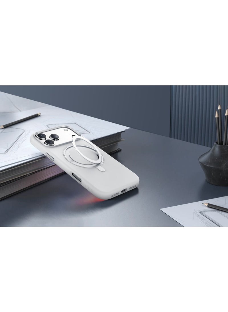 LEVELO Iris Pro MagSafe Liquid Silicone Case for iPhone 17 Pro Max with Kickstand & Premium Silicone Grip / Shock-Resistant Bumper / Aluminum Alloy Frame for Camera & Buttons / Strong Magnets - Silver - Image 4