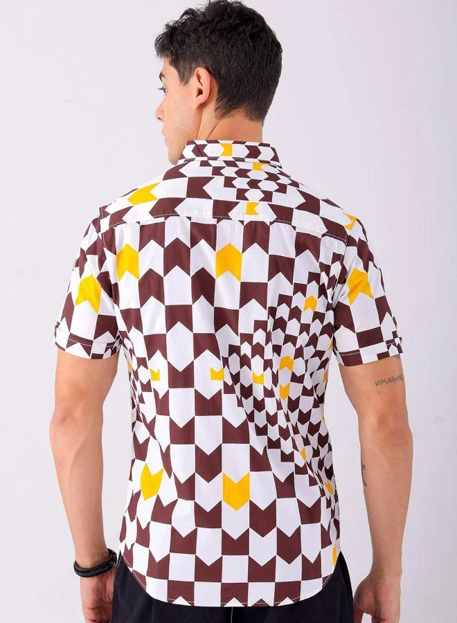 The Indian Garage Co Men Slim Fit Psychedelic Half Sleeves Cutaway Collar Casual Shirt