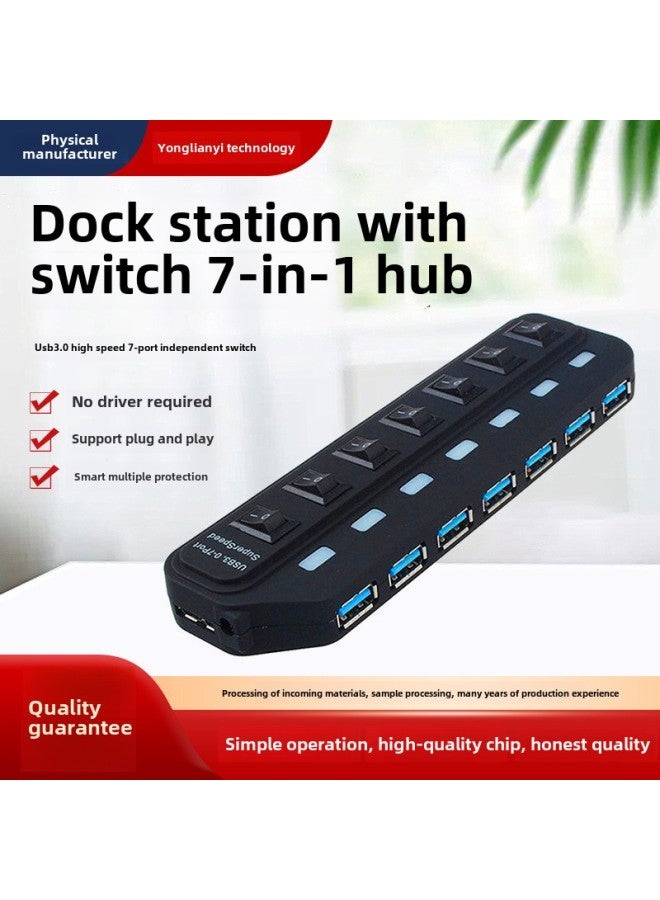 7-in-1 Hub With Switch Docking Station USB3.0 High-speed 7-Port Independent Switch Usbhub Splitter-Number Of Interfaces:7 Ports  - Image 1