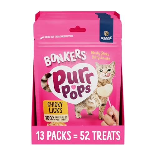BONKERS Purrpops, Freeze Dried Chicken Flavor Lollipop Cat Treats, Healthy Single Ingredient Treats, Training Treats or Food Topper, for All Breeds and Ages, Value Pack (13 Pack, 52 Pieces) - Image 1