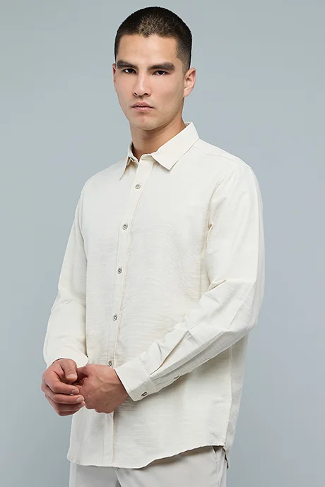 R&B Solid Shirt with Classic Collar and Long Sleeves