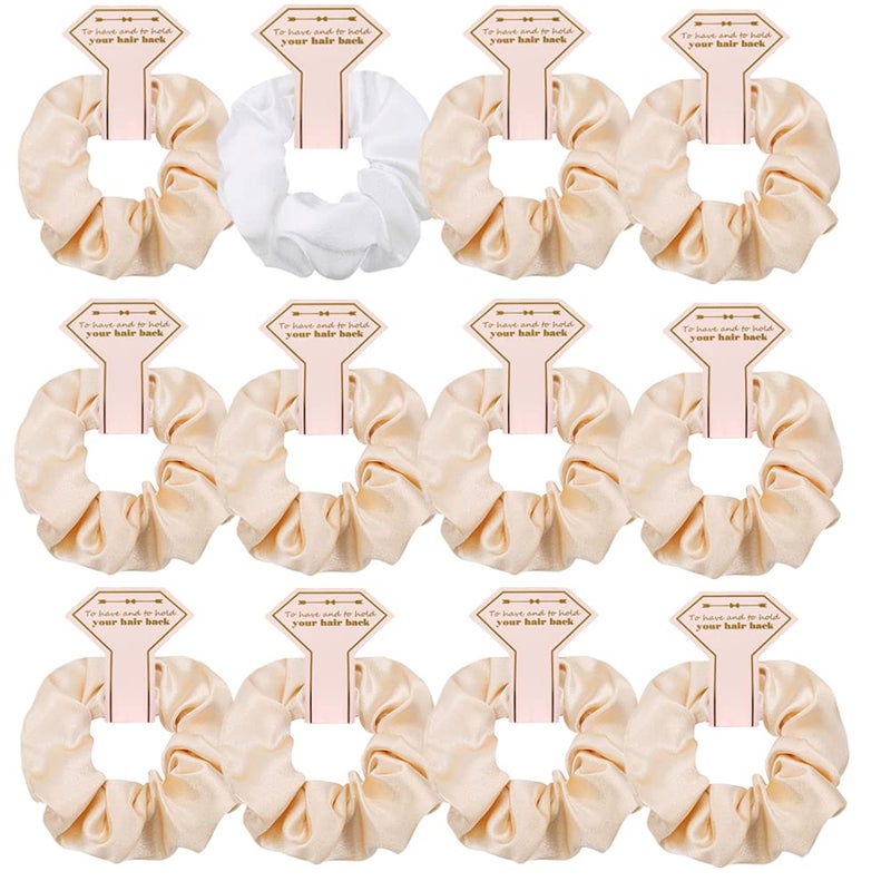 Satin Bridesmaid Scrunchies 12 pack Proposal Gifts Elastics Hair Ties Scrunchies Bachelorette Party Favors Satin Bridesmaid Gift for Bridal Wedding Parties White  Beige