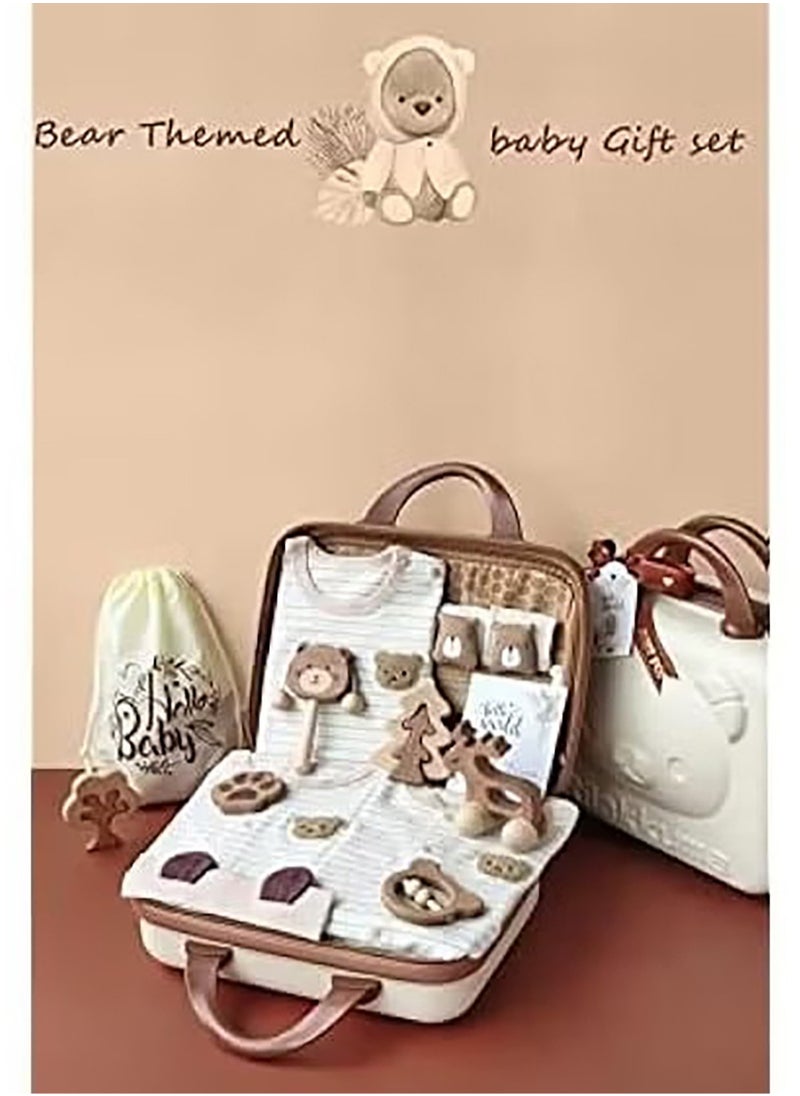Gonice Baby Giftset for New born with Rompers and Wooden toys in cute suitcase in Bear theme for Girls and Boys 15 in 1  - Image 2