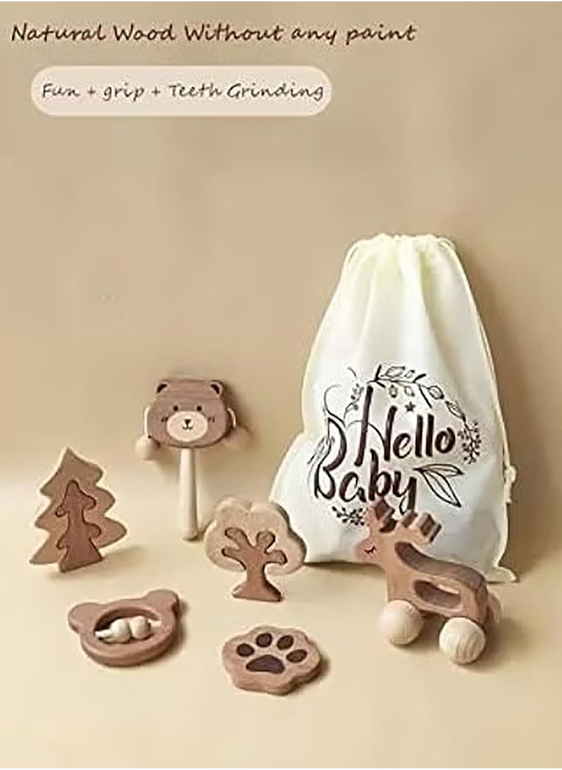 Gonice Baby Giftset for New born with Rompers and Wooden toys in cute suitcase in Bear theme for Girls and Boys 15 in 1  - Image 5