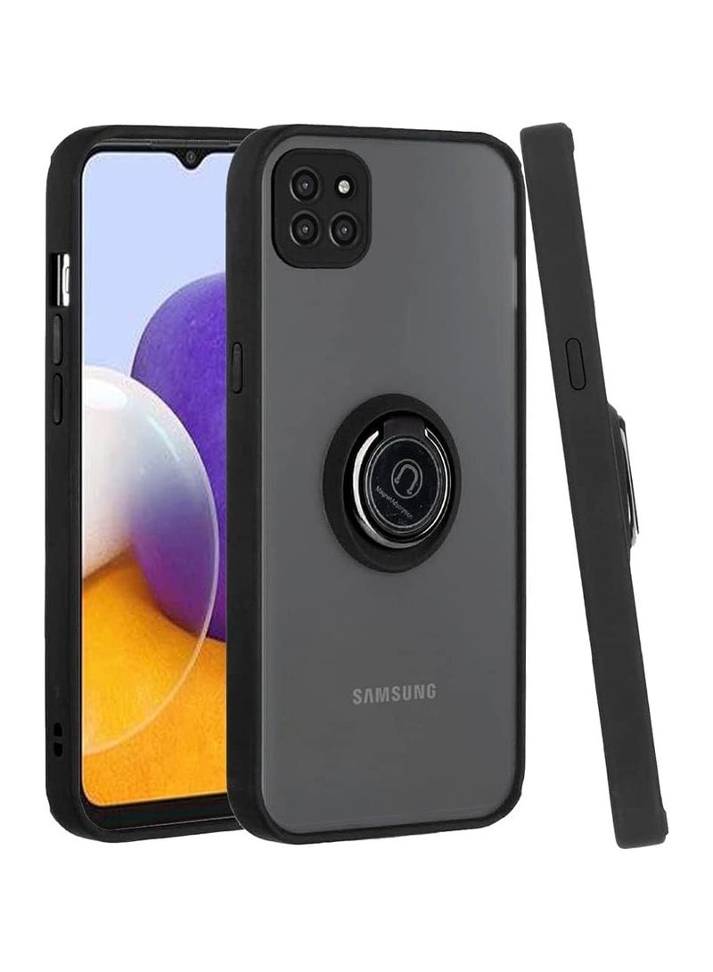 Compatible with Samsung Galaxy A22 5G Case, Metal Ring Grip Kickstand Hard Bumper (Works with Magnetic Car Mount) Dual Layer Rugged Dotted Cover Black - Image 1