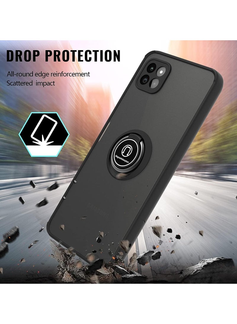 Compatible with Samsung Galaxy A22 5G Case, Metal Ring Grip Kickstand Hard Bumper (Works with Magnetic Car Mount) Dual Layer Rugged Dotted Cover Black - Image 2