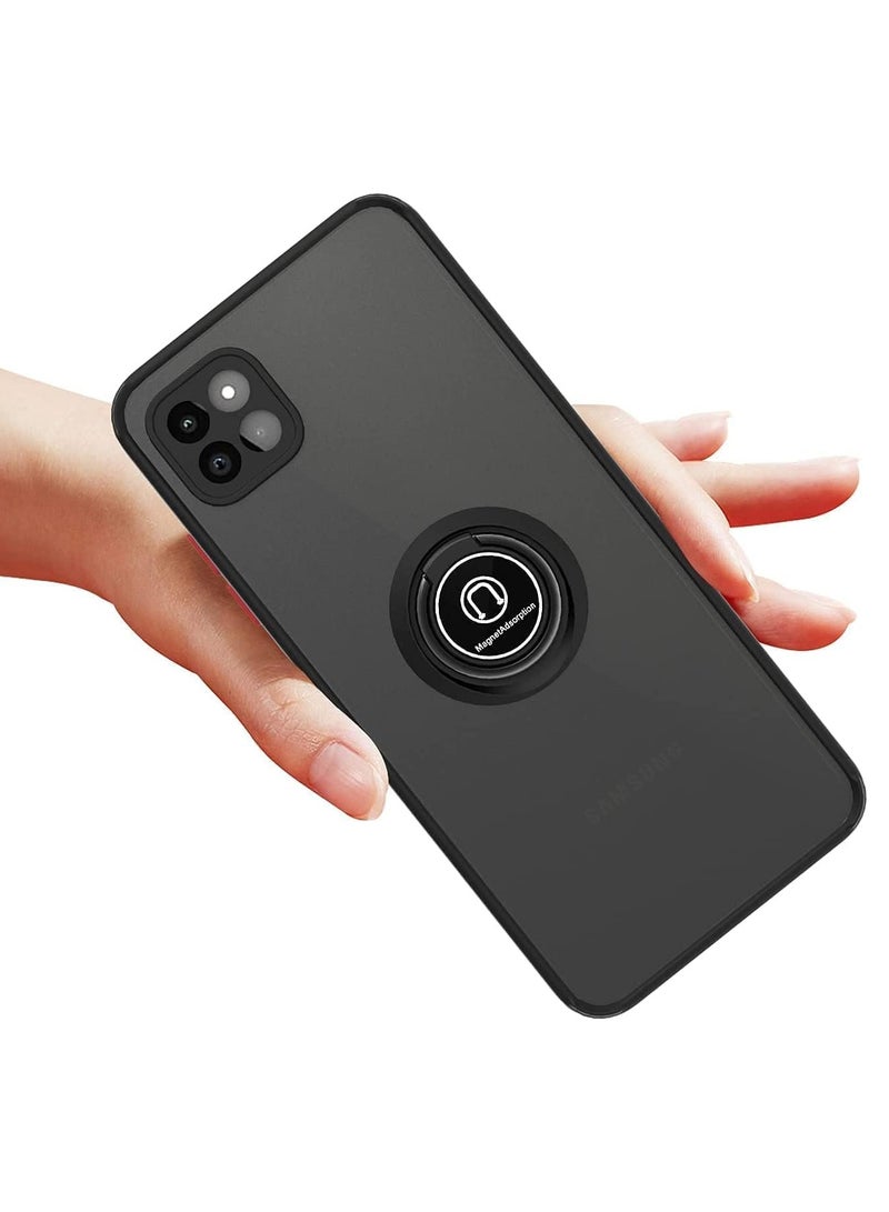 Compatible with Samsung Galaxy A22 5G Case, Metal Ring Grip Kickstand Hard Bumper (Works with Magnetic Car Mount) Dual Layer Rugged Dotted Cover Black - Image 4