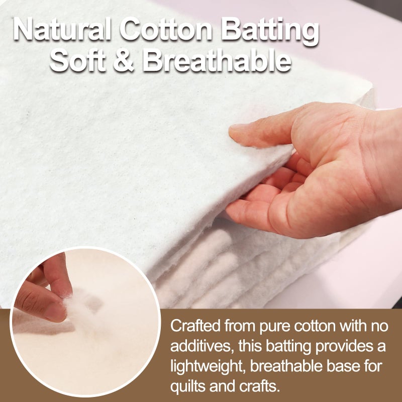 Drounphi Natural Cotton Batting for Quilting Sewing Crafting & DIY Projects (68"x86", 150g/mÂ² Lightweigh), Batting for Quilts - Image 2