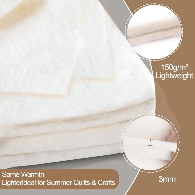 Drounphi Natural Cotton Batting for Quilting Sewing Crafting & DIY Projects (68"x86", 150g/mÂ² Lightweigh), Batting for Quilts - Image 3