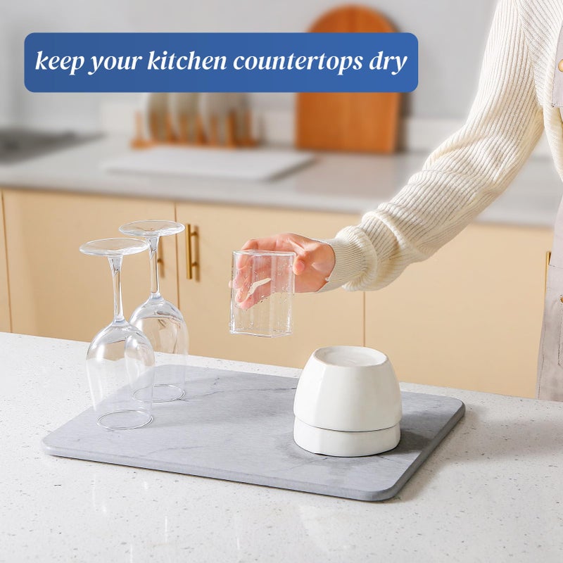 Plentio Quick Dry Stone Drying Mat for Kitchen Counter, Water-Absorbent Diatomaceous Dish Drying Mats, Multi-Purpose Stone Drying Tray for Cups Dishes Bottles - Image 2