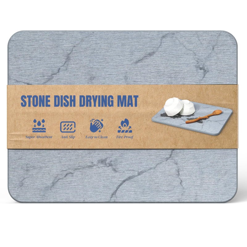 Plentio Quick Dry Stone Drying Mat for Kitchen Counter, Water-Absorbent Diatomaceous Dish Drying Mats, Multi-Purpose Stone Drying Tray for Cups Dishes Bottles - Image 1