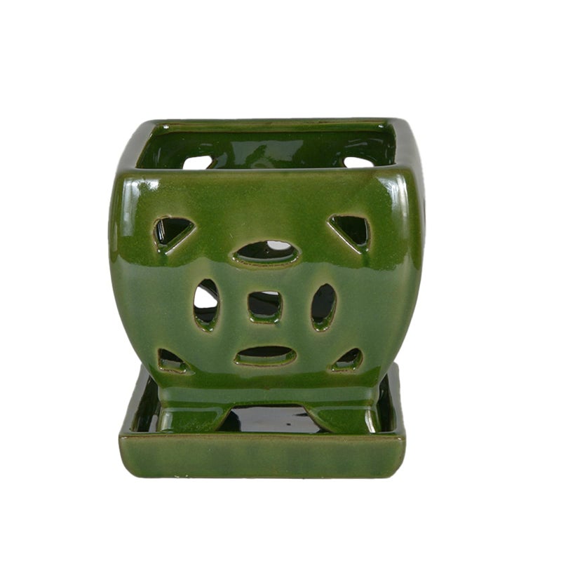 w w W&W Orchid Pot with Holes and Saucer for Repotting, Seagreen, 5.5" - Image 2